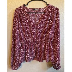 Shein burgundy bell sleeve top